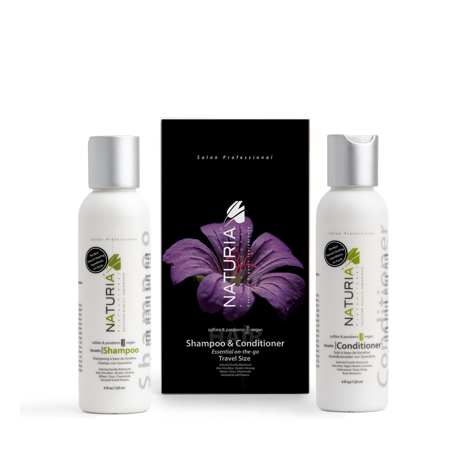 Naturia™ Professional Keratin Shampoo & Conditioner On-The-Go Luxury Travel Set  4 FL OZ