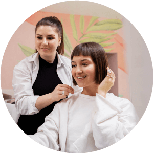 Hair stylist showing client results