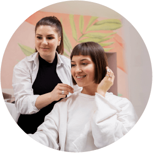Hair stylist showing client results