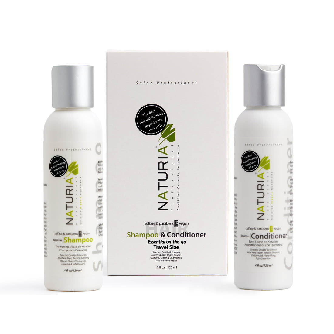 Naturia™ Professional Keratin Shampoo & Conditioner On-The-Go Luxury Travel Set  4 FL OZ