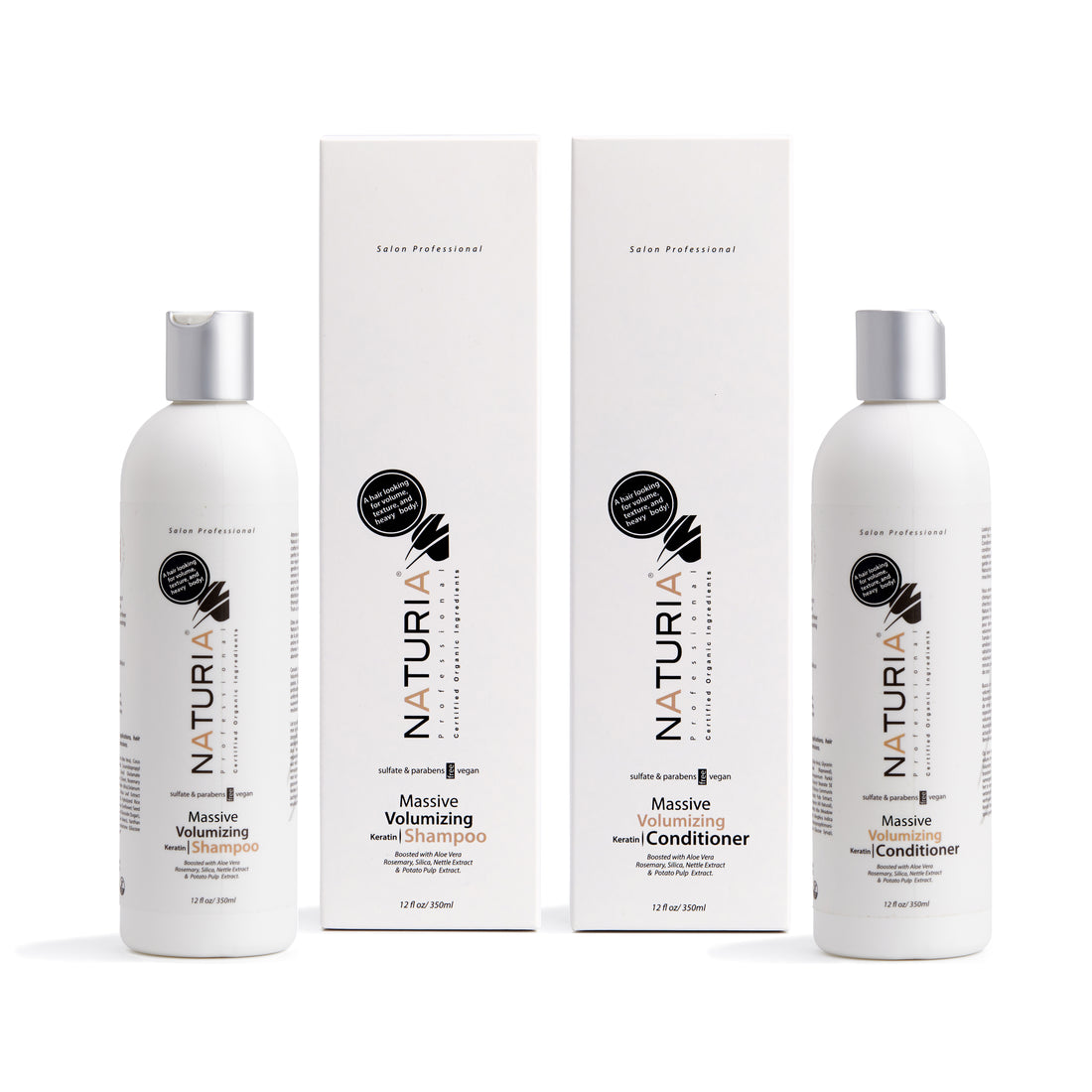 Naturia™ Professional Massive Volumizing Keratin Shampoo & Conditioner Set – 12 FL OZ